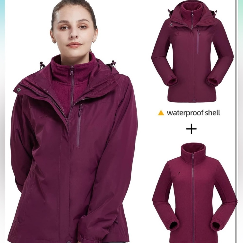 Camel Crown Womens 3-in-1 Ski Jacket Water Proof Hooded Snow Coat M